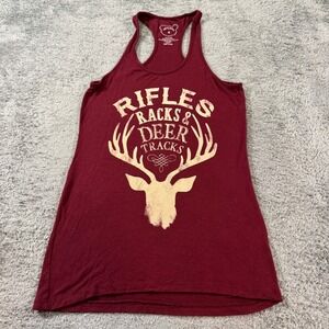 Color Bear Women Rifles Racks Deer Tracks Tank Top S Burgundy Graphic Racerback